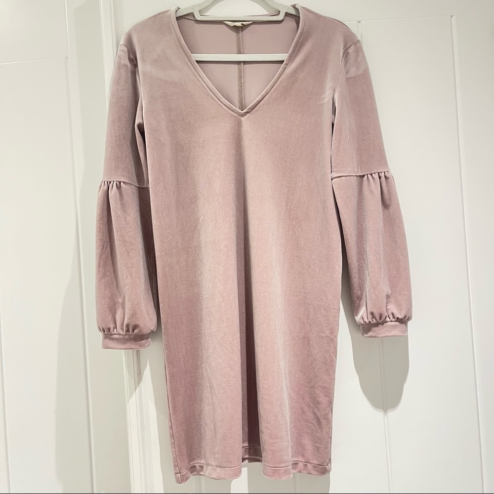 Madewell Velvet Balloon-Sleeve Dress in Lilac (XXS) - Picture 4 of 10